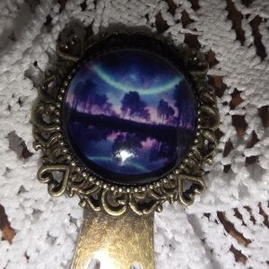 Bookmark Style Hair Accessory Clip / Barrette With Northern Lights Cabochon